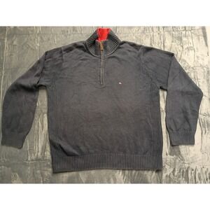 Tommy‎ Hilfiger Men's Navy Blue Quarter Zip Sweater Size Large Cotton Blend